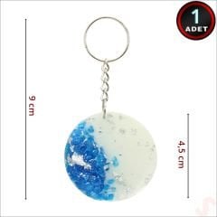 Mavi Taşlı Epoksi Anahtarlık, Gümüş - 1 Adet