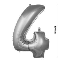 4 Yaş Rakam Folyo Balon, 100 cm - Gümüş