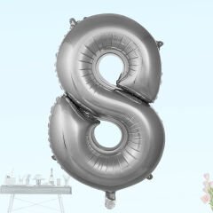 8 Yaş Rakam Folyo Balon, 100 cm - Gümüş