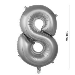 8 Yaş Rakam Folyo Balon, 100 cm - Gümüş