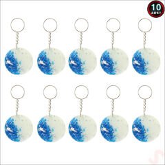 Mavi Taşlı Epoksi Anahtarlık, Gümüş - 10 Adet