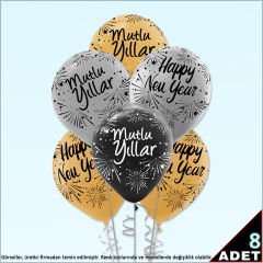 Mutlu Yıllar & Happy New Year Baskılı Balon, 30cm x 8 Adet