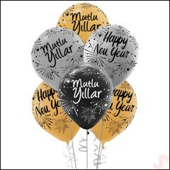 Mutlu Yıllar & Happy New Year Baskılı Balon, 30cm x 8 Adet