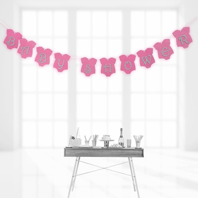 Baby Shower Simli Eva Uzar Yazı, 1,5 mt - Pembe