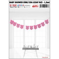 Baby Shower Simli Eva Uzar Yazı, 1,5 mt - Pembe