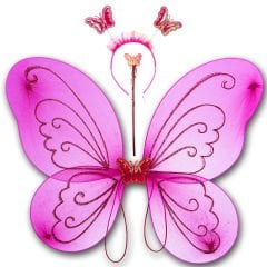 Kelebek Kanat, Asa ve Taç 3'lü Set - Fuşya