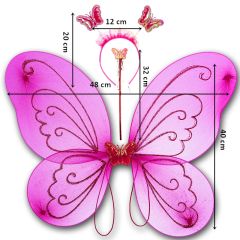 Kelebek Kanat, Asa ve Taç 3'lü Set - Fuşya