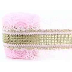 Dantelli Jüt Kurdele, 5,5 cm x 2 mt - Pembe