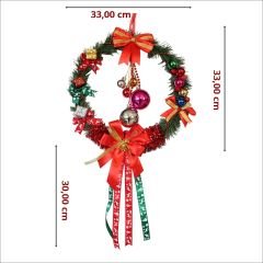 Yılbaşı Kapı Süsü, Ahşap Üzeri Garland Kapı Halkası - 33 cm