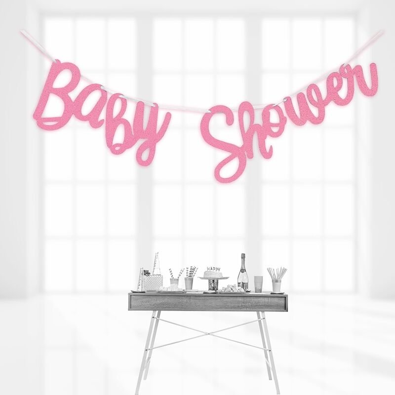 Baby Shower Simli İtalik Yazı - Pembe
