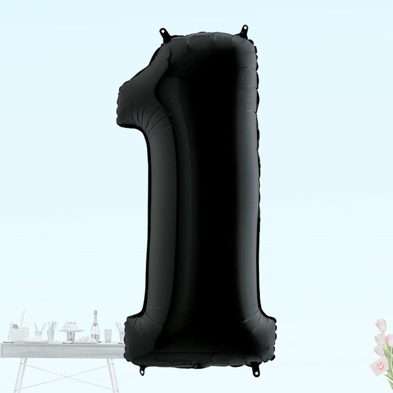 1 Yaş Rakam Folyo Balon, 100 cm - Siyah