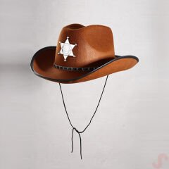 Kovboy Şerif Şapkası 36x26x14cm - Kahve