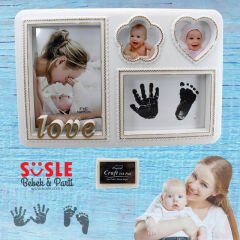 Bebek El ve Ayak İzli Resim Çerçevesi, 27cm x 18cm - Love