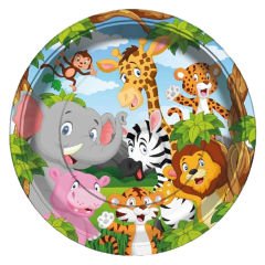 Safari Sevimli Hayvanlar, Karton Tabak - 23cm x 8 Adet