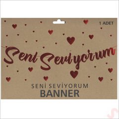 Seni Seviyorum Metalik Karton Banner, 115 cm