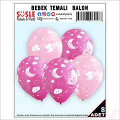 Bebek Temalı Balon, 30cm x 8 Adet - Pembe