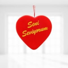 Kalp Sarkıt Asma Süs, Seni Seviyorum Baskılı - 25 cm x 25 cm