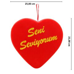 Kalp Sarkıt Asma Süs, Seni Seviyorum Baskılı - 25 cm x 25 cm