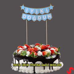 İyi Ki Doğdun Banner Pasta SüSü, Mavi Altın - 22cm x 18cm