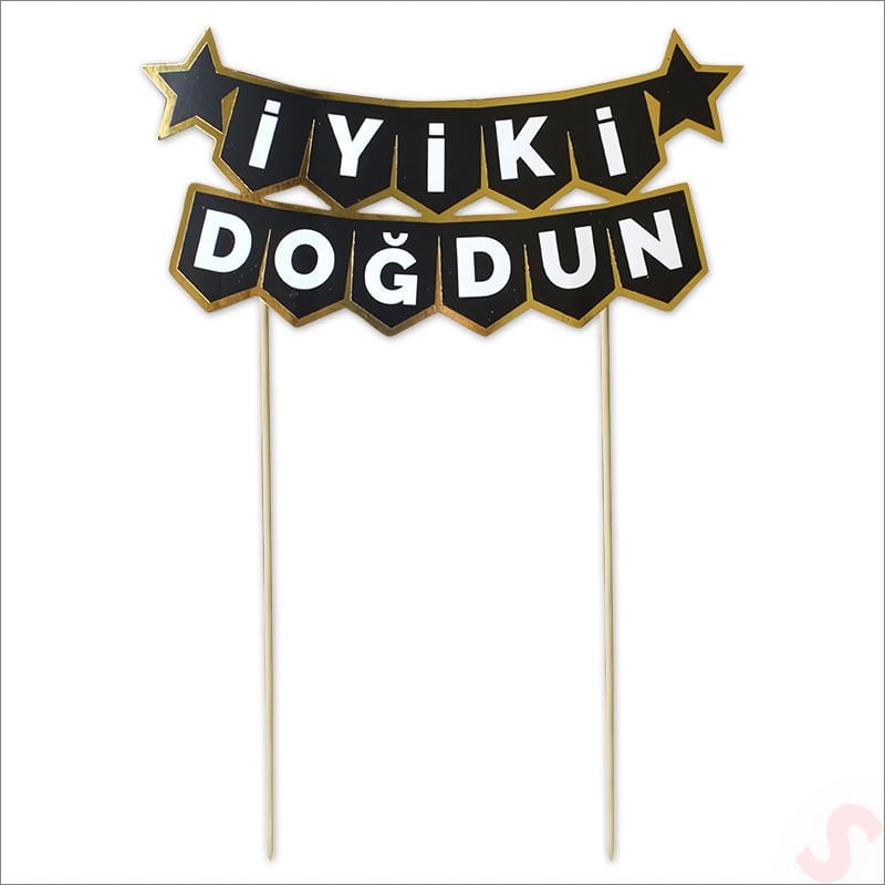 İyi Ki Doğdun Banner Pasta SüSü, Siyah Altın - 22cm x 18cm