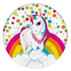 Unicorn Rainbow Kağıt Tabak, 23 cm - 8 Adet