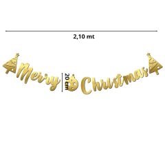 Mery Christmas, Metalik Altın Banner - 2.10 mt