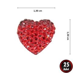Polyester Kalp Fiyonk, 1,3 cm - 25 Adet - KIRMIZI