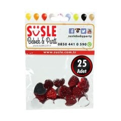 Polyester Kalp Fiyonk, 1,3 cm - 25 Adet - KIRMIZI