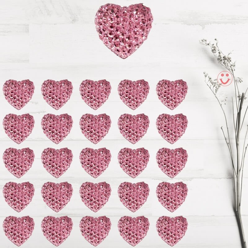 Polyester Kalp Fiyonk, 1,3 cm - 25 Adet - PEMBE