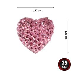 Polyester Kalp Fiyonk, 1,3 cm - 25 Adet - PEMBE