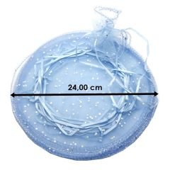 Büzgülü Kese, 24 cm Pullu Organze, 25 Adet - Mavi