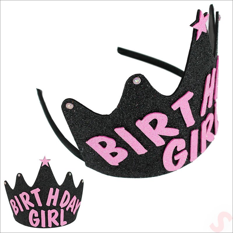 Birthday Girl Taç, Siyah - Pembe, 1 Adet