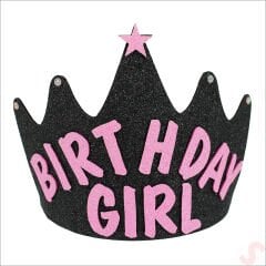 Birthday Girl Taç, Siyah - Pembe, 1 Adet