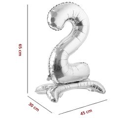 2 Rakam Ayaklı Folyo Balon, 65 cm - Gümüş