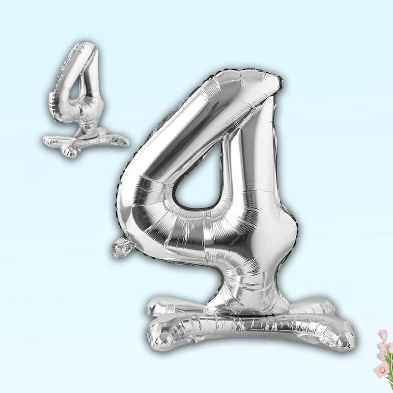 4 Rakam Ayaklı Folyo Balon, 65 cm - Gümüş