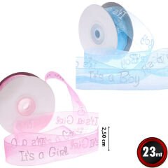 Organze Kurdele, Boy / Girl - 2,5 cm x 23 mt - Renk Seçenekli -