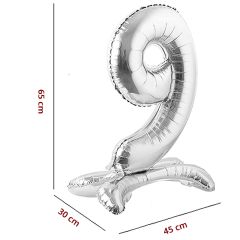 9 Rakam Ayaklı Folyo Balon, 65 cm - Gümüş