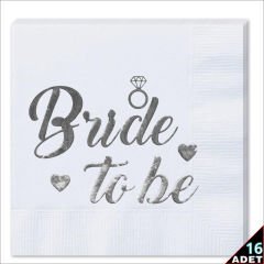 Bride To Be Peçete, 16 Adet - Gümüş