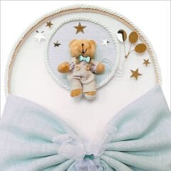 Kasnaklı Fiyonk ve Ayıcıklı 30cm Kapı Süsü - Mavi