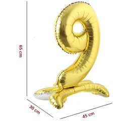 9 Rakam Ayaklı Folyo Balon, 65 cm - Altın