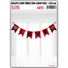 Kalpli Love, Simli Eva Uzar Yazı - 17cm x 115cm