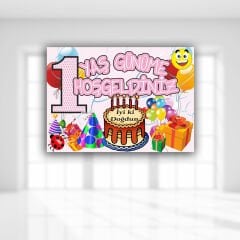 1 Yaş Günüme Hoşgeldiniz Afiş, 70cm x 50cm - Pembe