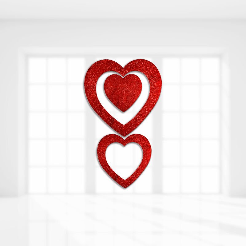 Kalp Sarkıt, 3'lü İç İçe Kalp Strafor Süs, 47 cm x 80 cm