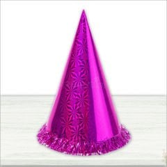 Hologram Karton Şapka, 32 cm - Fuşya