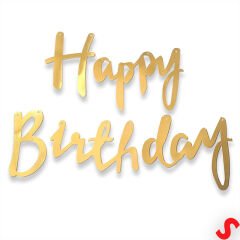 Happy Birthday Parlak Karton Kaligrafi Banner, 2 mt - Altın