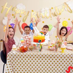 Happy Birthday Parlak Karton Kaligrafi Banner, 2 mt - Altın