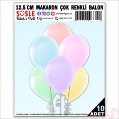 12,5 cm Makaron Çok Renkli Balon - 10 Adet