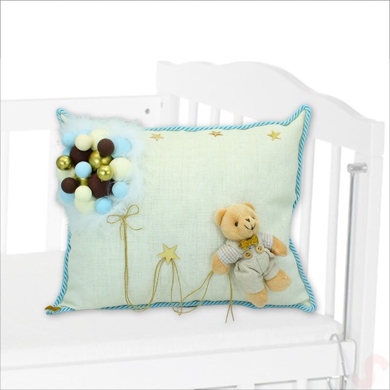 Takı Yastığı, Bubble ve Pelüş Ayıcık Süslemeli - Mavi