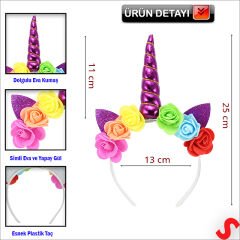 Unicorn Tek Boynuz Dolgulu Eva Taç, 1 Adet - Mor