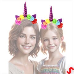 Unicorn Tek Boynuz Dolgulu Eva Taç, 1 Adet - Mor